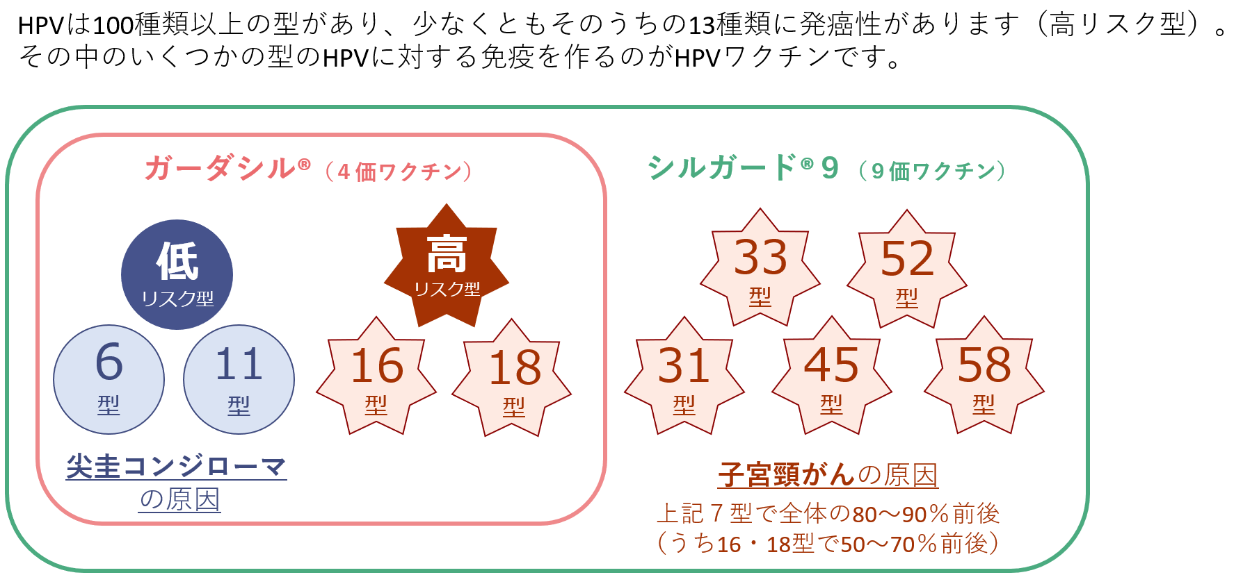 HPVの型と対応するワクチンの種類