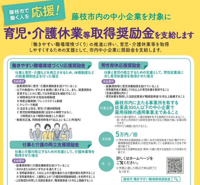 介護・育児休業等取得奨励金チラシ
