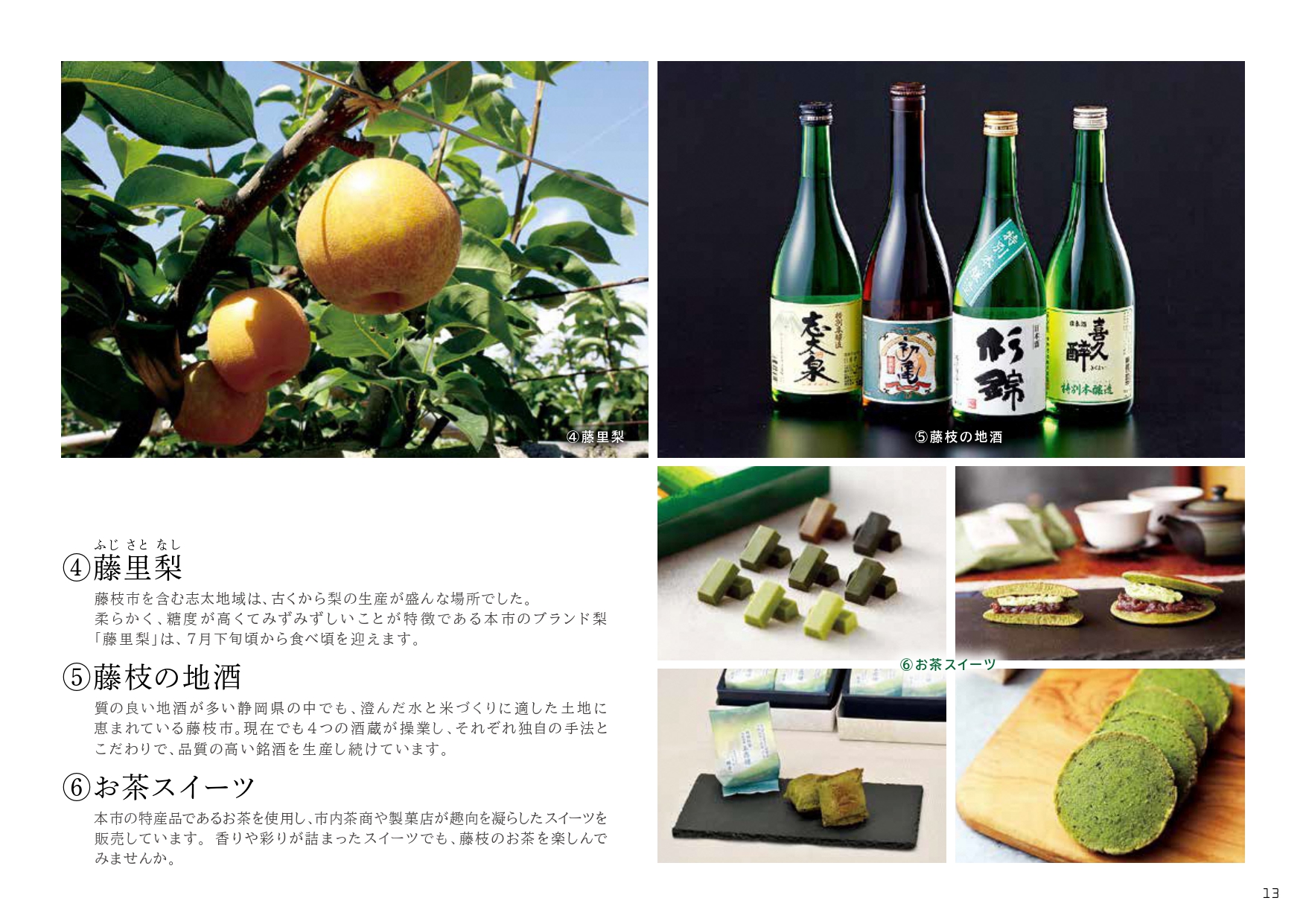 フジエダノグルメ（藤里梨、藤枝の地酒、お茶スイーツ）