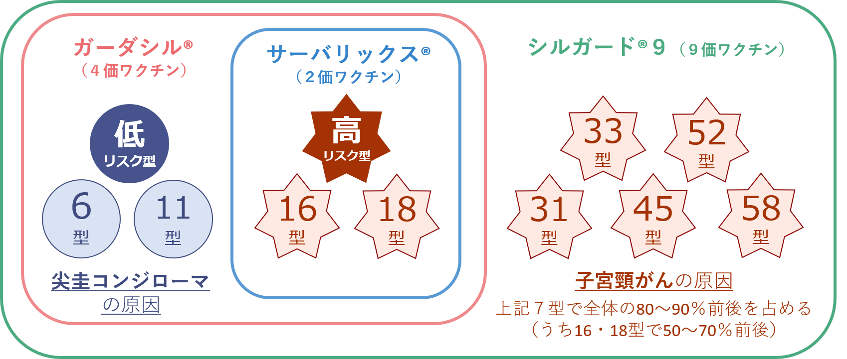 HPVの型と対応するワクチンの種類