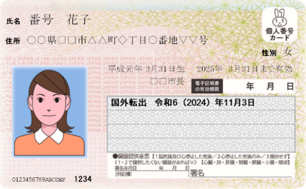 国外転出継続利用後のマイナンバーカードのイメージ画像